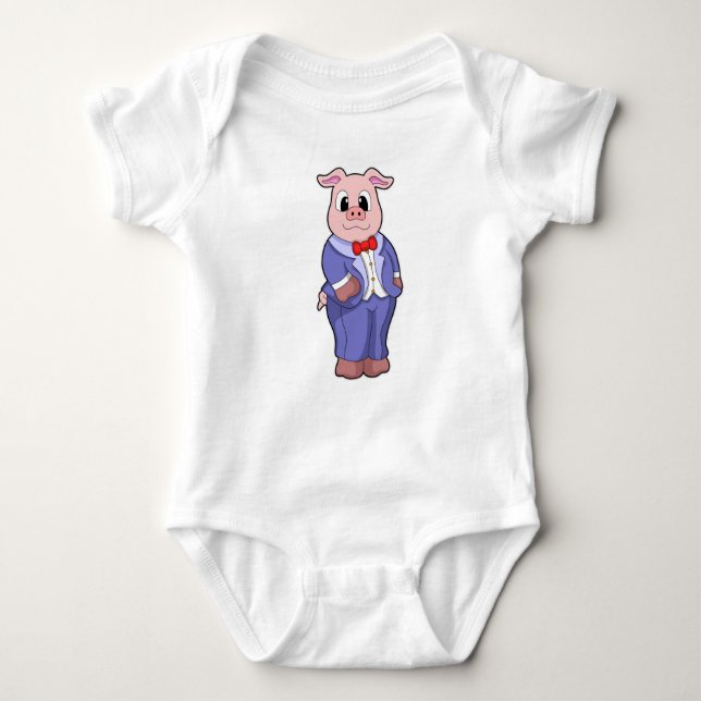 Pig as Groom with Suit Baby Bodysuit (Front)