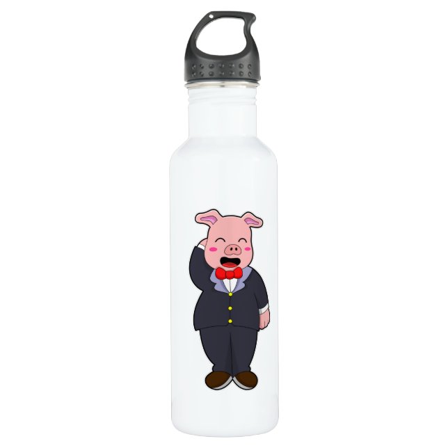 Pig as Groom with Suit & Tie 710 Ml Water Bottle (Front)