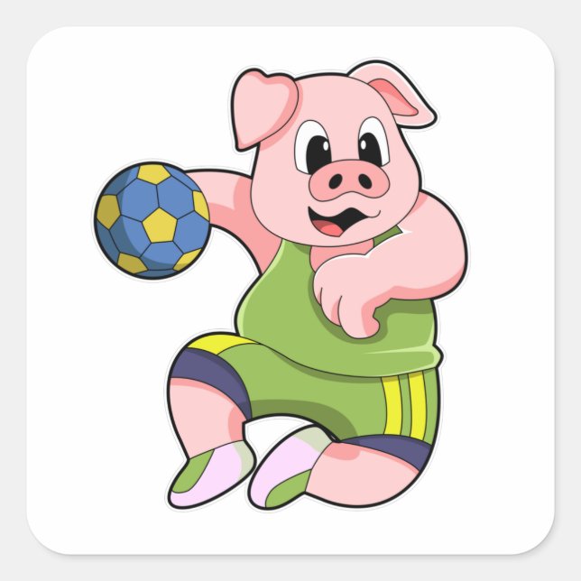 Pig as Handball player with Handball Square Sticker (Front)