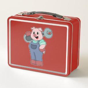Pig as Mechanic with Wrench Metal Lunch Box