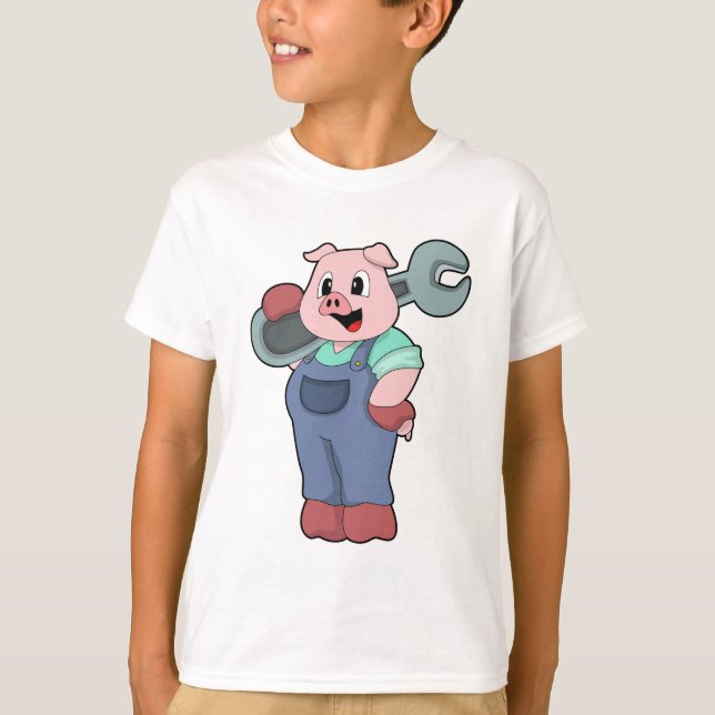 Pig as Mechanic with Wrench T-Shirt (Front)