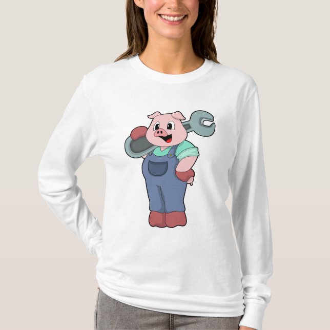 Pig as Mechanic with Wrench T-Shirt (Front)