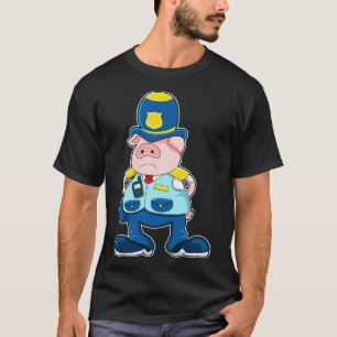 Pig as Police officer with Police Uniform Hat T-Shirt