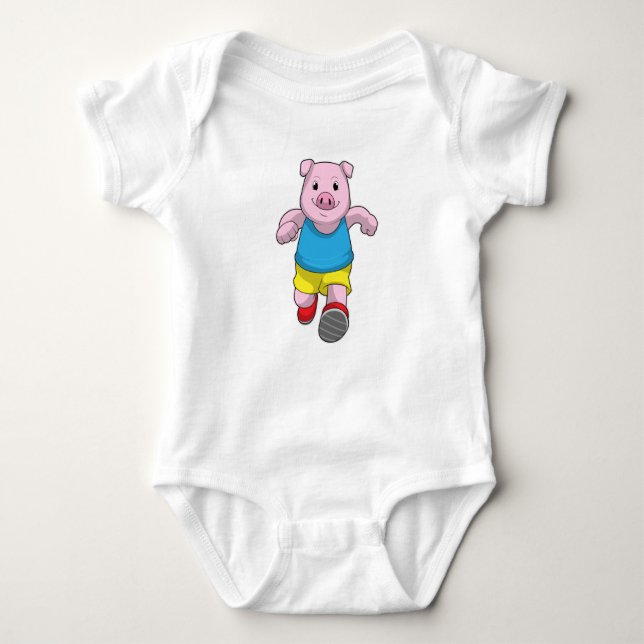 Pig as Runner at Running Baby Bodysuit (Front)
