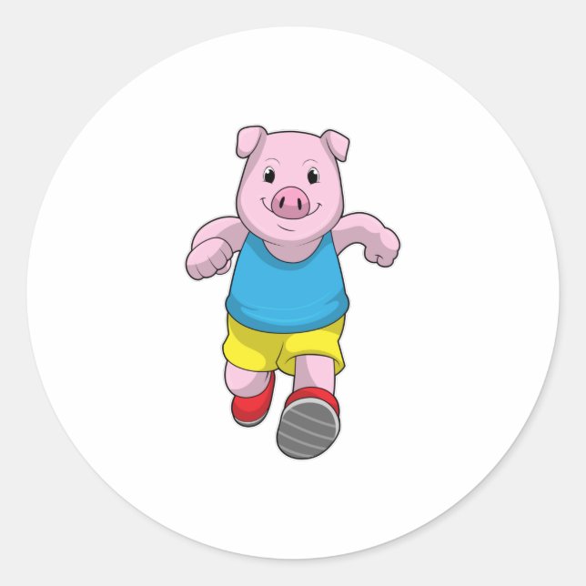 Pig as Runner at Running Classic Round Sticker (Front)