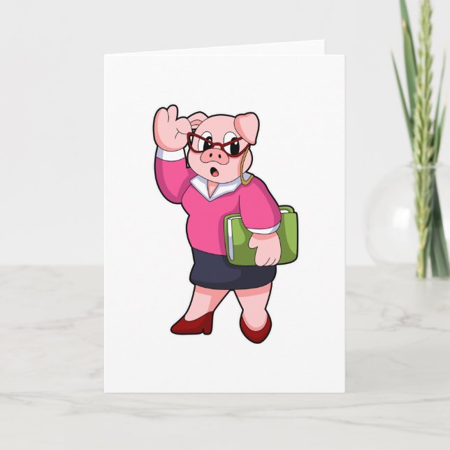 Pig as Secretary with Glasses Card (Front)