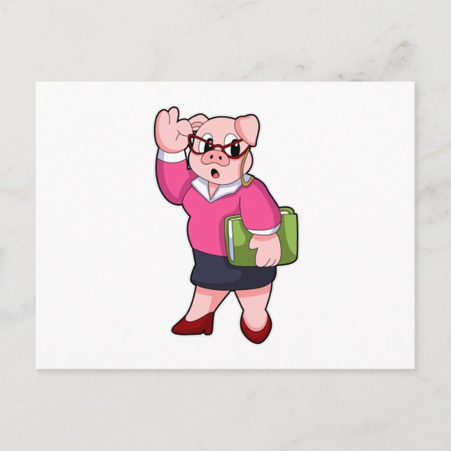 Pig as Secretary with Glasses Postcard (Front)