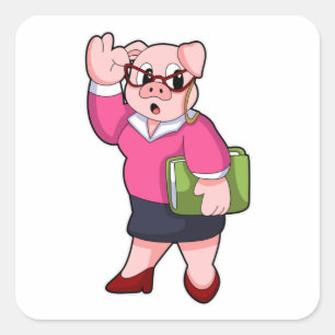 Pig as Secretary with Glasses Square Sticker