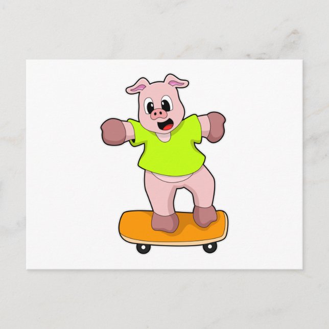 Pig as Skater on Skateboard Postcard (Front)