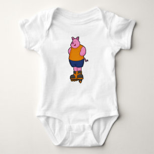 Pig as Skater with Inline skates Baby Bodysuit