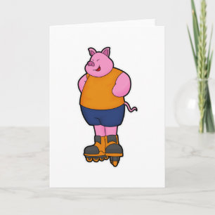 Pig as Skater with Inline skates Card
