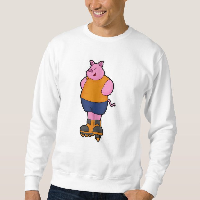 Pig as Skater with Inline skates Sweatshirt (Front)