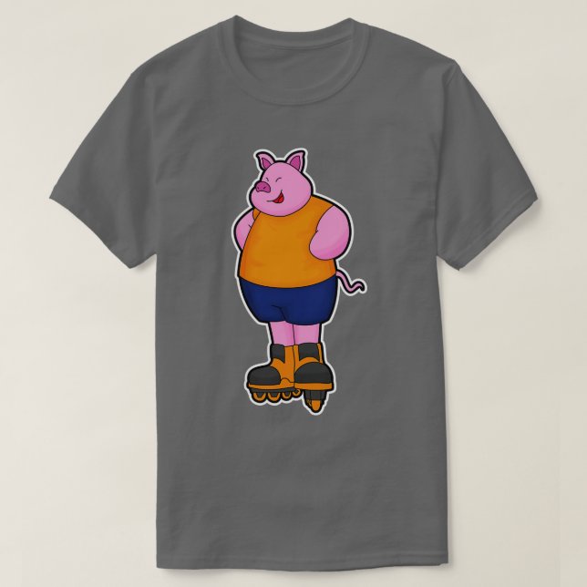 Pig as Skater with Inline skates T-Shirt (Design Front)