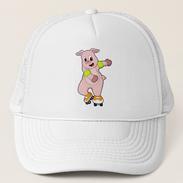 Pig as Skater with Inline skates Trucker Hat (Front)