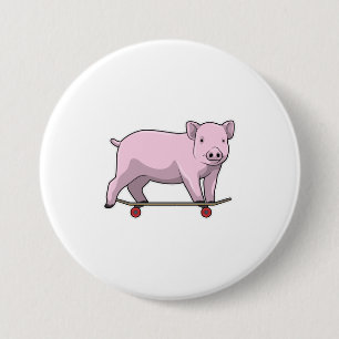 Pig as Skater with Skateboard 7.5 Cm Round Badge