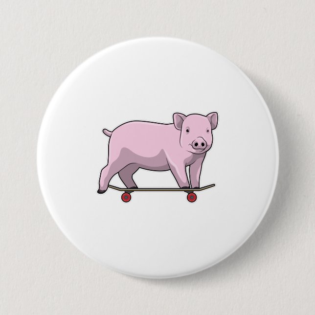 Pig as Skater with Skateboard 7.5 Cm Round Badge (Front)