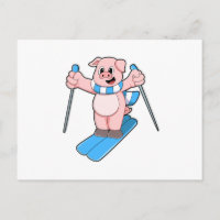 Pig as Skier with Ski Scarf & Ski poles