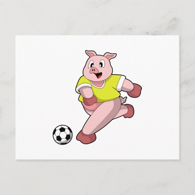 Pig as Soccer player with Soccer Postcard (Front)