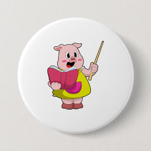 Pig as Teacher with Book 7.5 Cm Round Badge