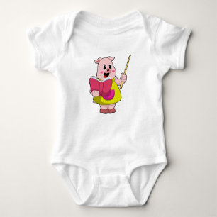 Pig as Teacher with Book Baby Bodysuit