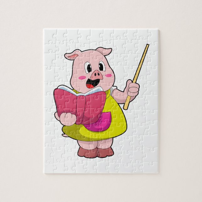 Pig as Teacher with Book Jigsaw Puzzle (Vertical)