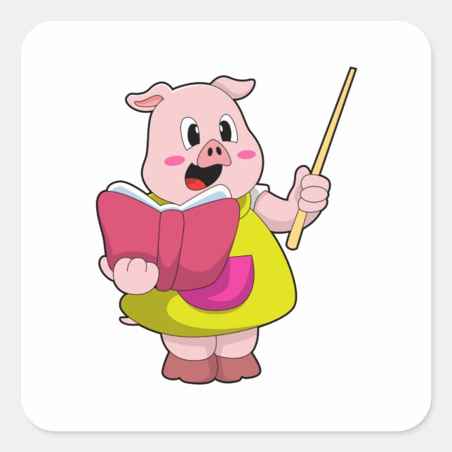 Pig as Teacher with Book Square Sticker (Front)