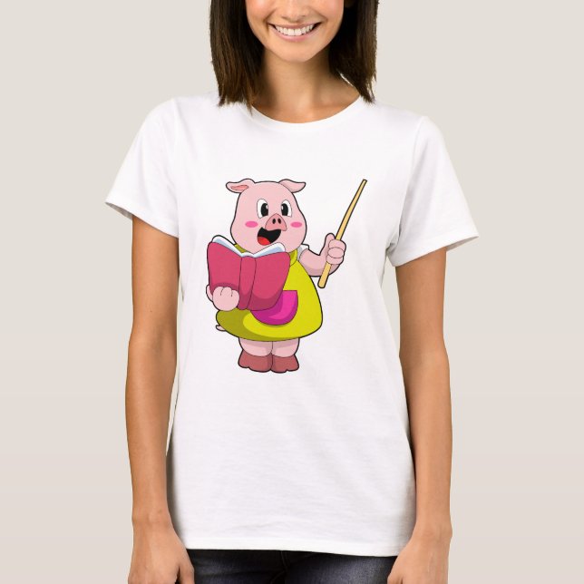 Pig as Teacher with Book T-Shirt (Front)