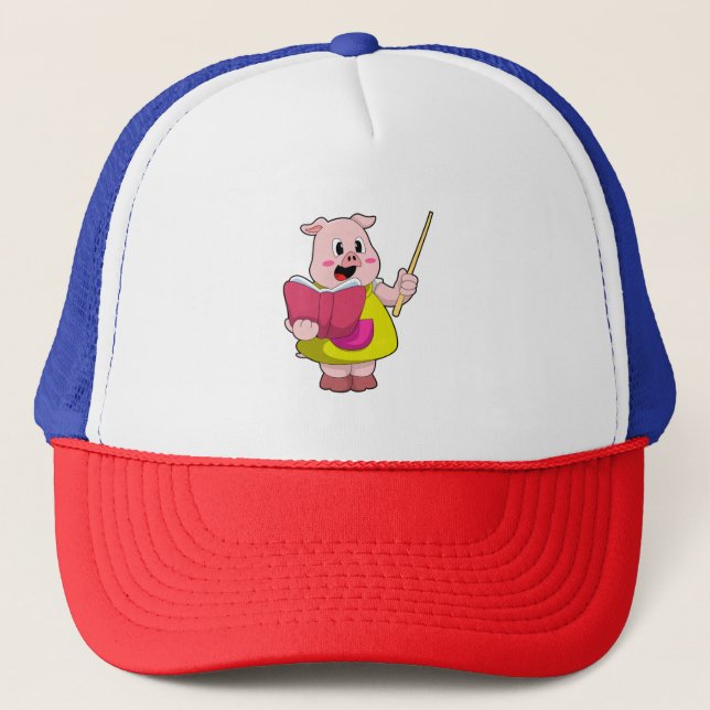 Pig as Teacher with Book Trucker Hat (Front)