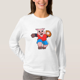 Pig at Baseball with Baseball glove T-Shirt