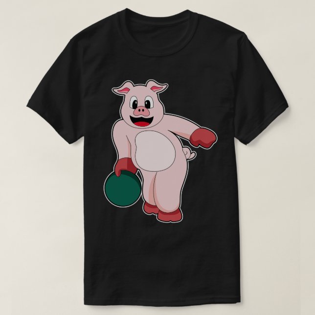 Pig at Bowling with Bowling ball 1 T-Shirt (Design Front)