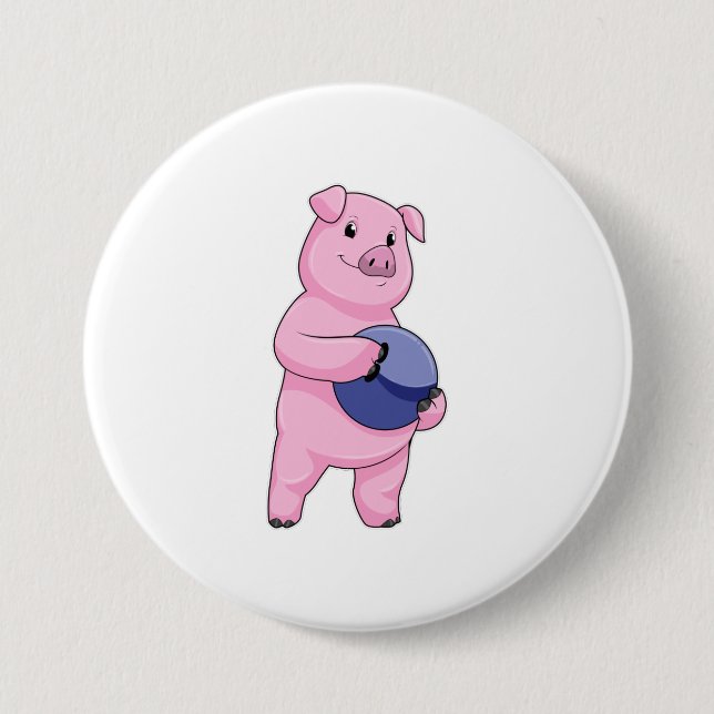 Pig at Bowling with Bowling ball 7.5 Cm Round Badge (Front)