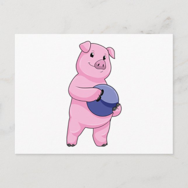 Pig at Bowling with Bowling ball Postcard (Front)
