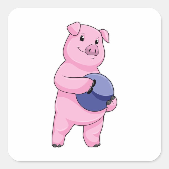 Pig at Bowling with Bowling ball Square Sticker (Front)