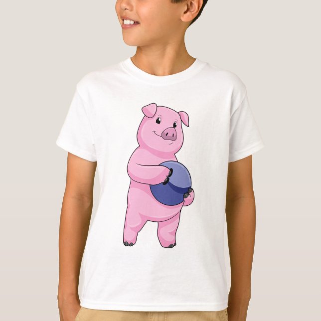 Pig at Bowling with Bowling ball T-Shirt (Front)