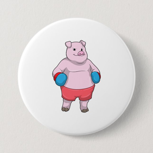 Pig at Boxing with Boxing gloves 7.5 Cm Round Badge (Front)