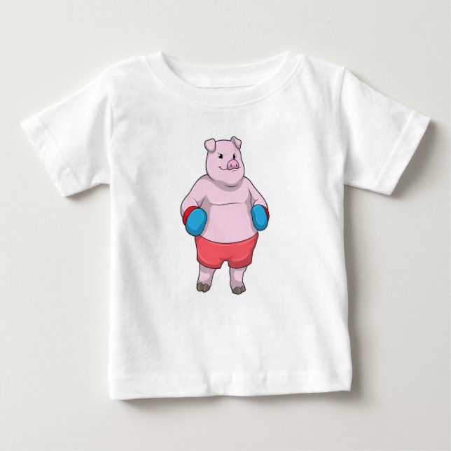 Pig at Boxing with Boxing gloves Baby T-Shirt (Front)