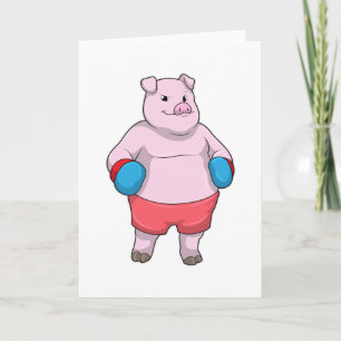 Pig at Boxing with Boxing gloves Card