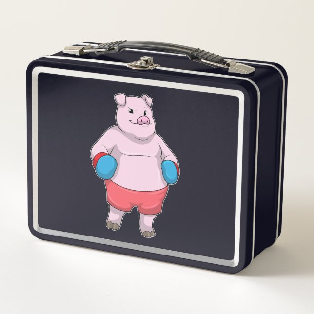 Pig at Boxing with Boxing gloves Metal Lunch Box (Front)