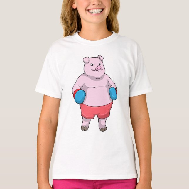 Pig at Boxing with Boxing gloves T-Shirt (Front)
