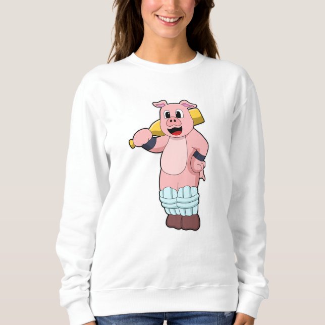 Pig at Cricket with Cricket bat Sweatshirt (Front)