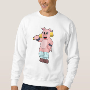 Pig at Cricket with Cricket bat Sweatshirt