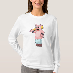 Pig at Cricket with Cricket bat T-Shirt
