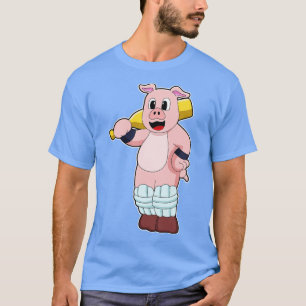 Pig at Cricket with Cricket bat T-Shirt