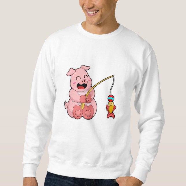 Pig at Fishing with Fish Sweatshirt (Front)