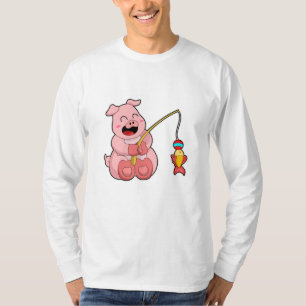 Pig at Fishing with Fish T-Shirt