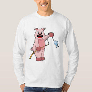 Pig at Fishing with Fishing rod & Fish T-Shirt
