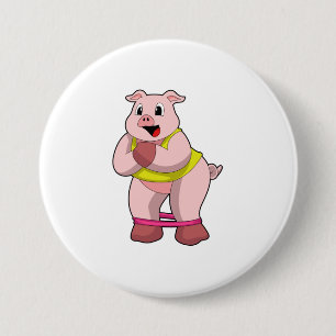 Pig at Fitness with Rubber band 7.5 Cm Round Badge