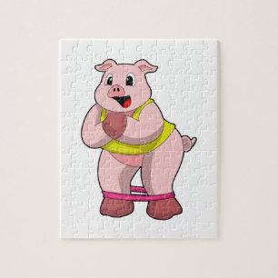Pig at Fitness with Rubber band Jigsaw Puzzle