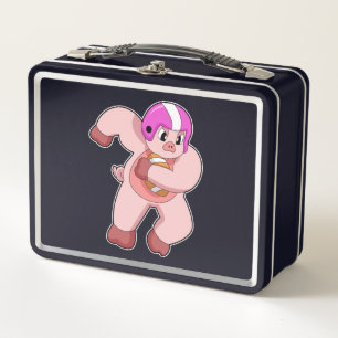 Pig at Football Sports Metal Lunch Box