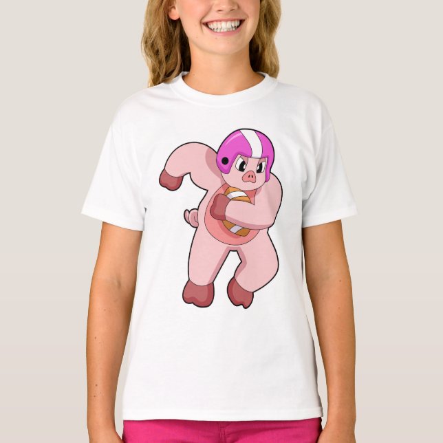 Pig at Football Sports T-Shirt (Front)